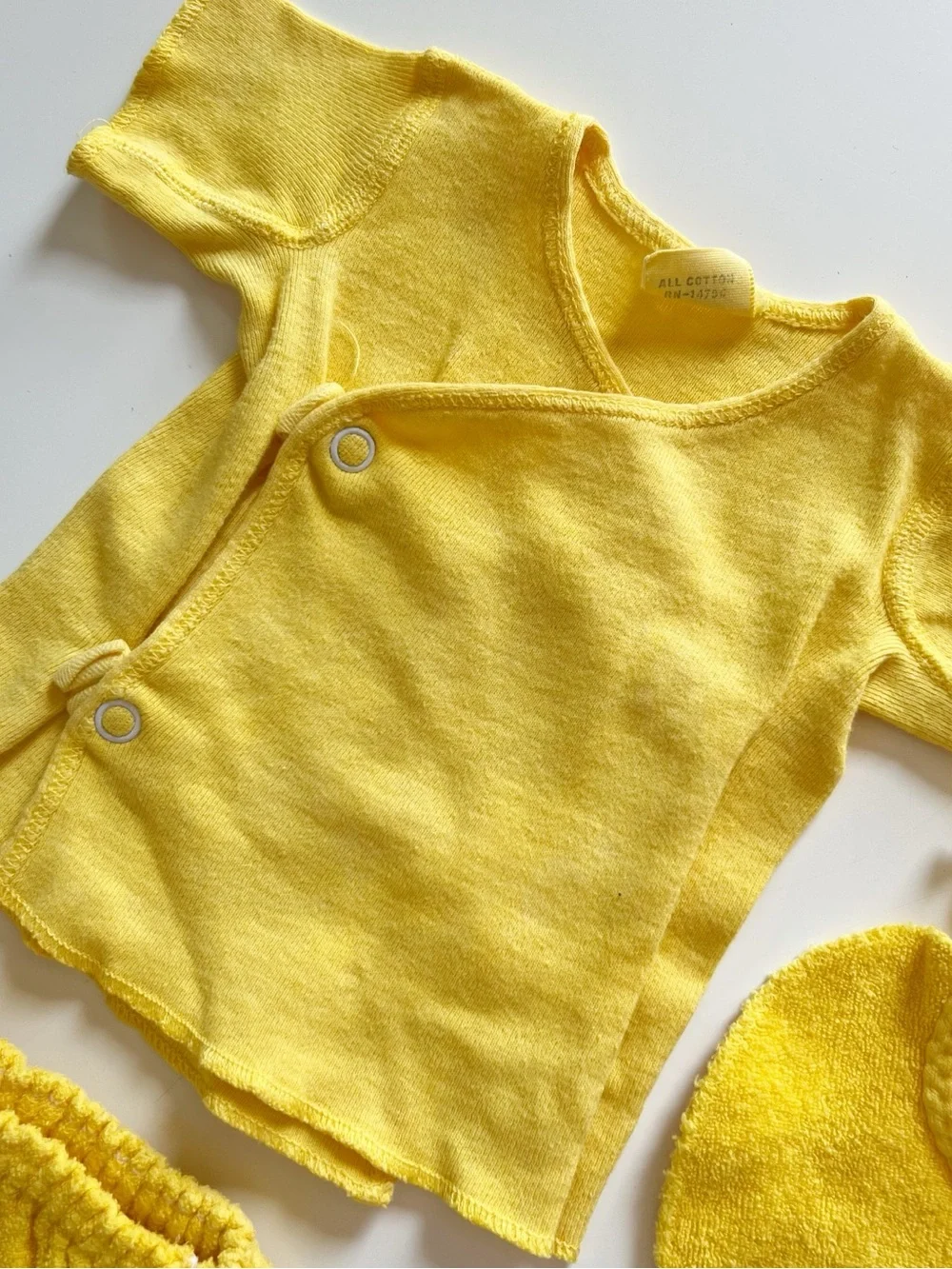 Vintage Yellow Terry 3 Piece Baby Set | Kimono top, Bloomers, and Bib | 0-3m